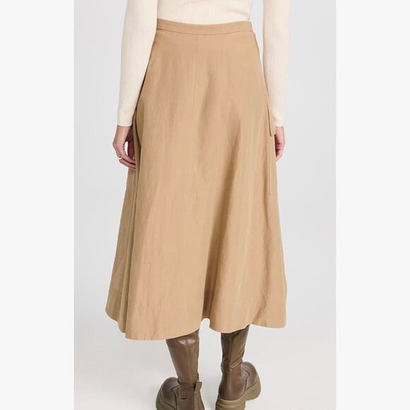 Vince Women's Utility Linen Cotton Blend Midi Skirt Size 12 Sandstorm Tan - Picture 6 of 16